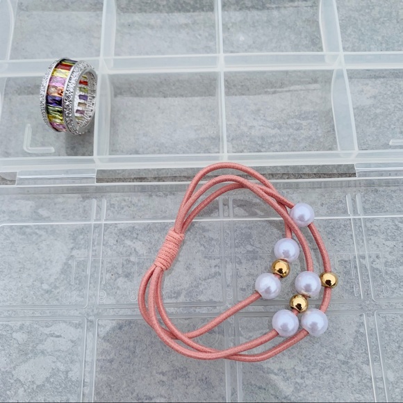 Zara 2pcs Elastic Black Hair Band With 3 Layered Fa Pearl - Picture 6 of 8